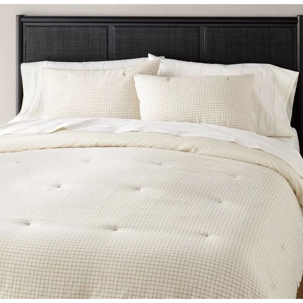 RARE 3pc Full/Queen Mini Grid Stitch Comforter Set Railroad Gray - Hearth & Hand